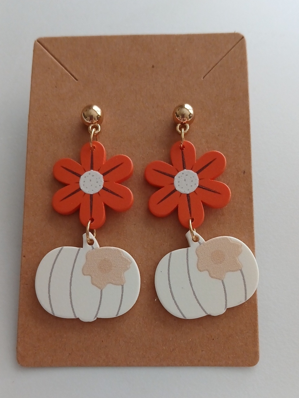 Fashion Jewelry Orange Flower and Cream Pumpkin Drop Earrings